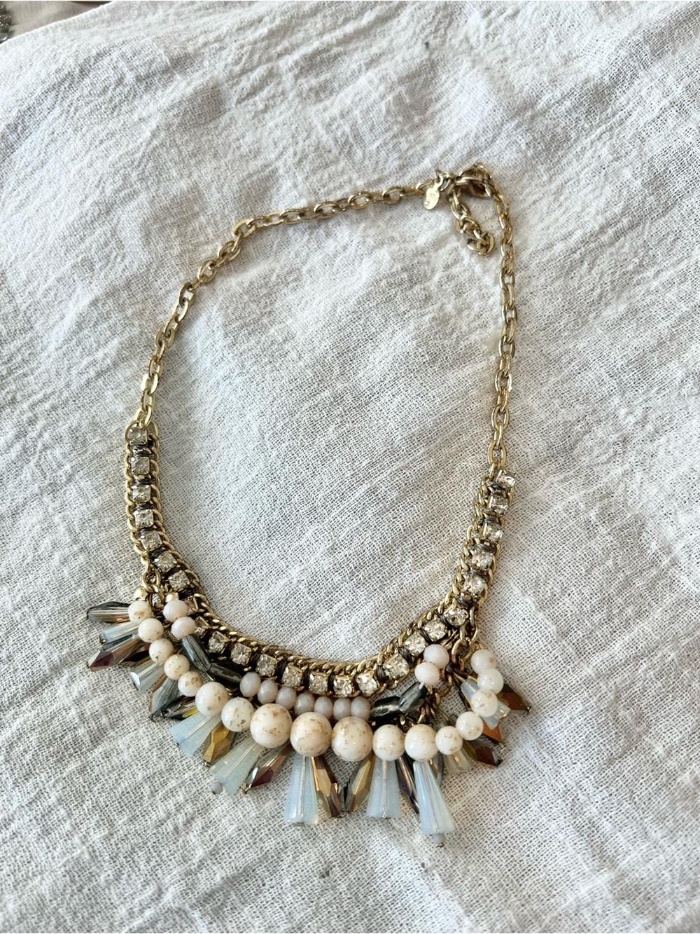 Anne Taylor Loft Statement Necklace with White Beads and Crystal Accents